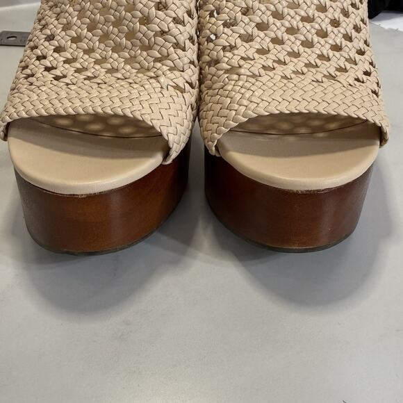 Veronica Beard Guadalupe Wooden Heel Mules Women’s Size 11M Shell Woven Leather - Picture 3 of 12